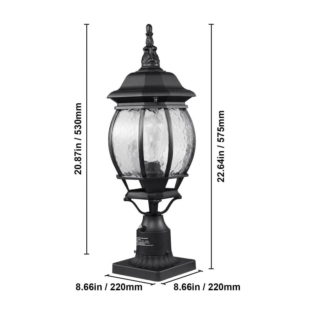 2 Pack Dusk to Dawn Outdoor Post Light, 20.87 in, Waterproof Lamp Post Light Fixtures with 5.5 in Pier Mount Base Glass Shade, Lightning-proof Exterior Pole Column Light for Patio Garden Pathway