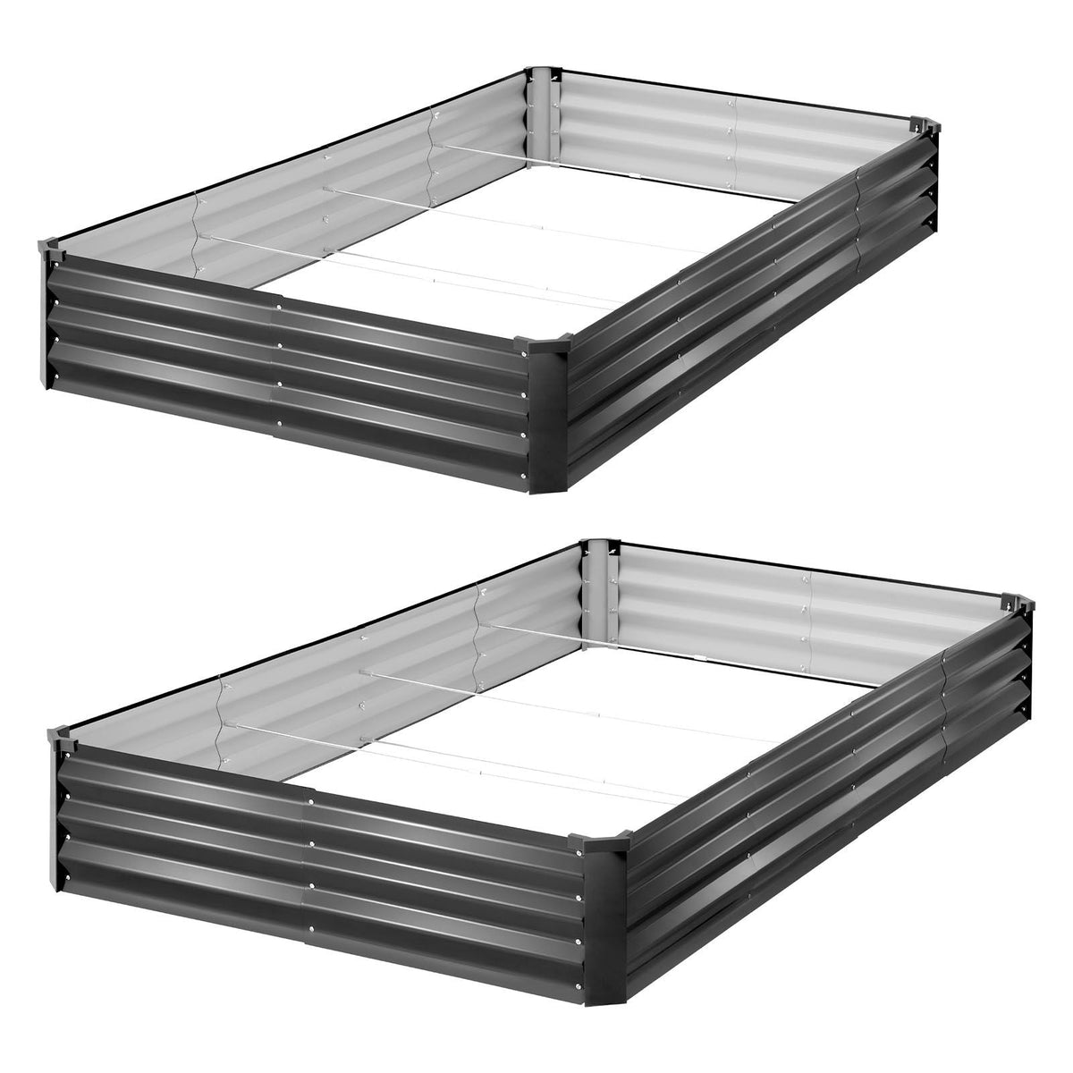 2 Pack Galvanized Raised Garden Beds, 8 x 4 x 1 ft, Rectangular Metal Planter Boxes Kit Outdoor, Bottomless Elevated Planting Box with Gloves, Alu-Zinc, for Growing Flowers Vegetables, Dark Gray
