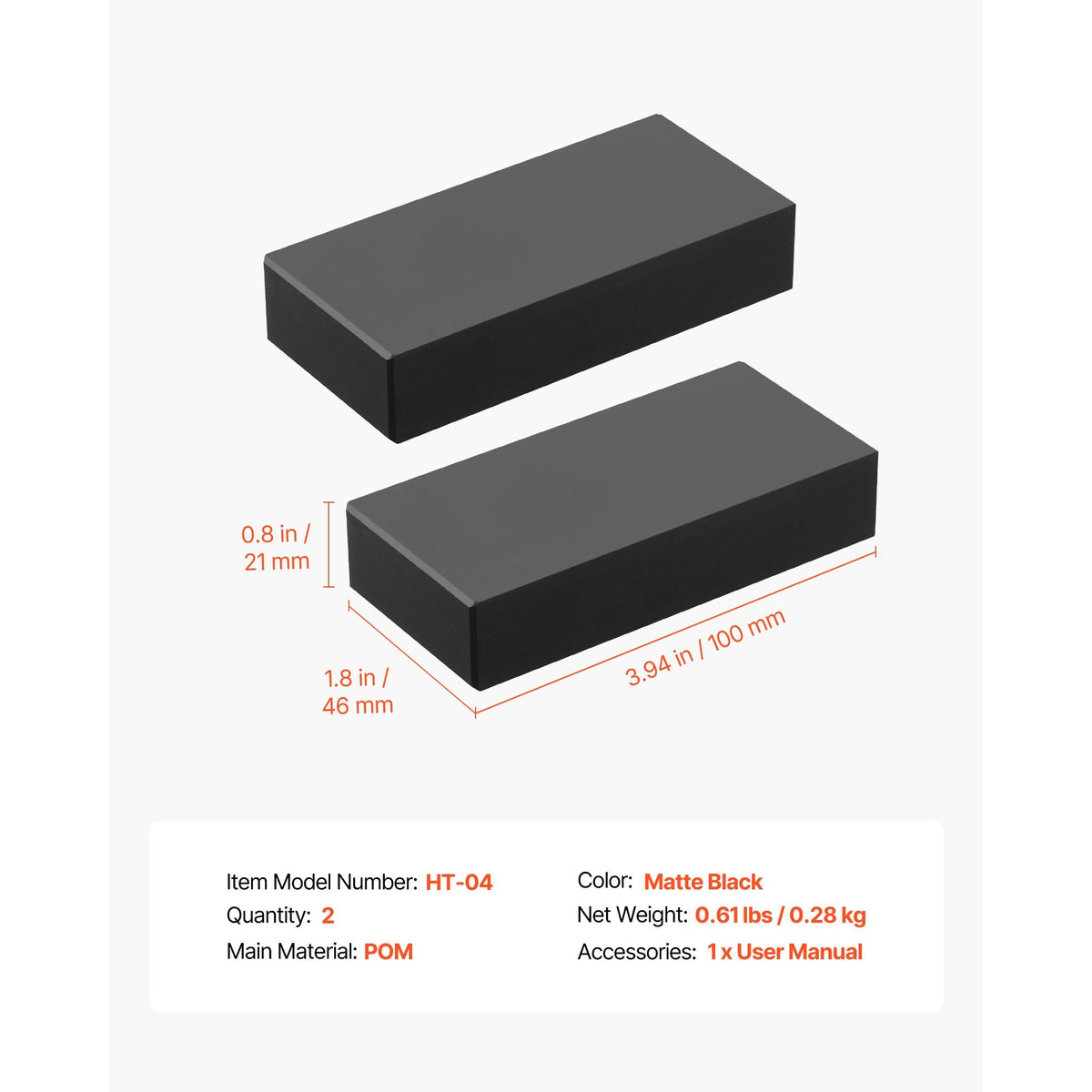 2 Pack Handrail Connectors, Flat Extension Stair Railing Accessories, POM Hand Rail Connector Fittings for Rectangular Cable Railing, Deck Cable Rail System Outdoor, Matte Black, HT-04