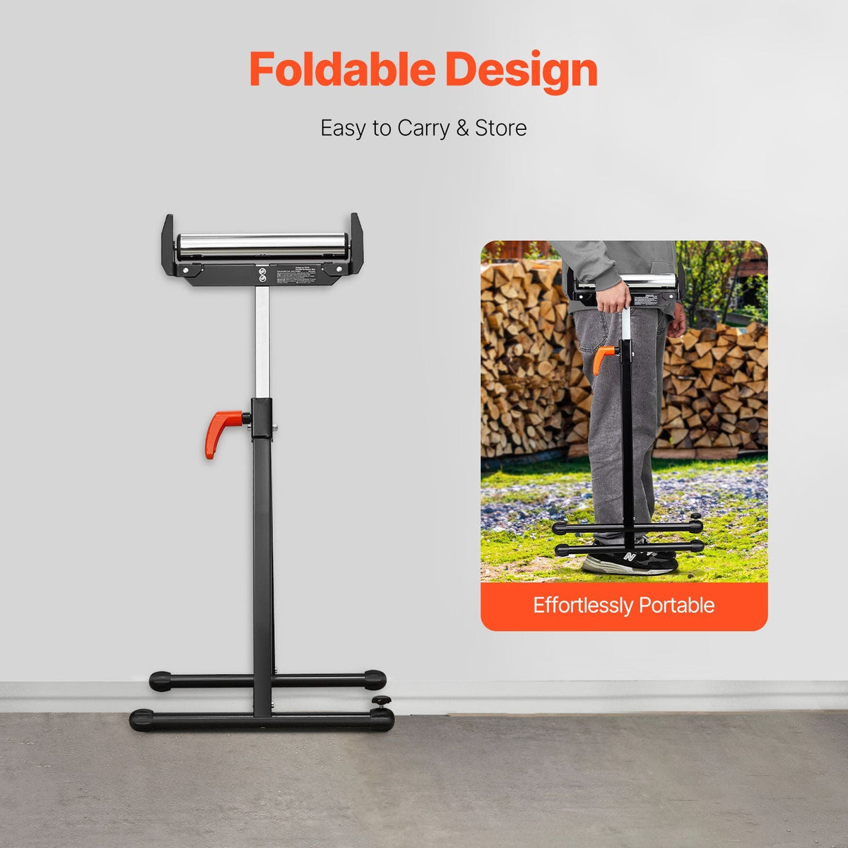 2-Pack Roller Stands, 250 lbs Load Capacity, 27-43 in Adjustable Height, Folding Heavy Duty with Polished Steel Roller Head & Edge Guides, for Table Saw Outfeed Woodworking Extension Support