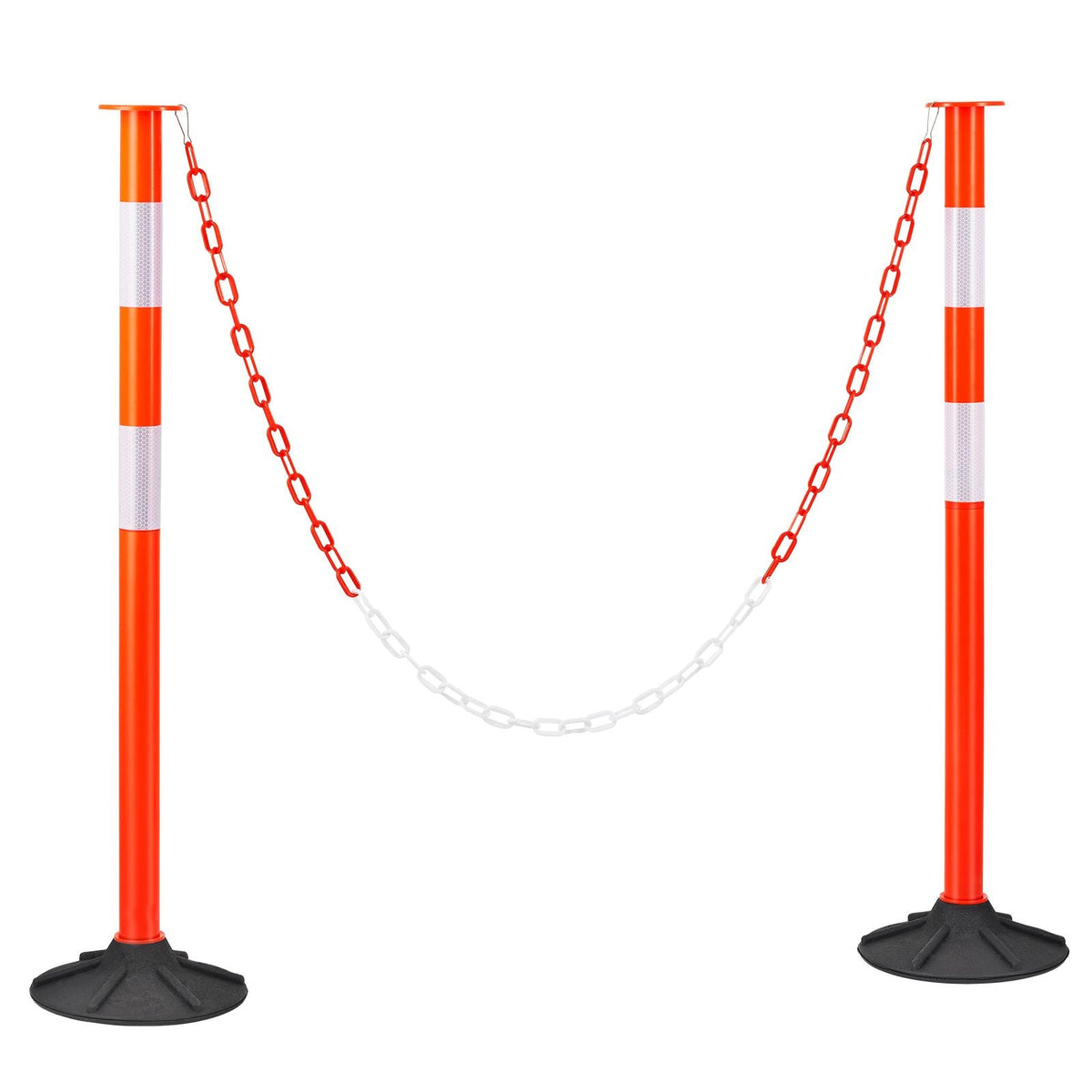 2 Pack Traffic Delineator Posts, 34 in Traffic Safety Cones with Weighted Base, Reflective Strips and Chain, Heavy Duty Delineator Posts for Construction Site, Parking Lot, Crowd Control, Red