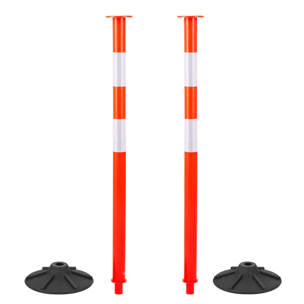 2 Pack Traffic Delineator Posts, 34 in Traffic Safety Cones with Weighted Base, Reflective Strips and Chain, Heavy Duty Delineator Posts for Construction Site, Parking Lot, Crowd Control, Red