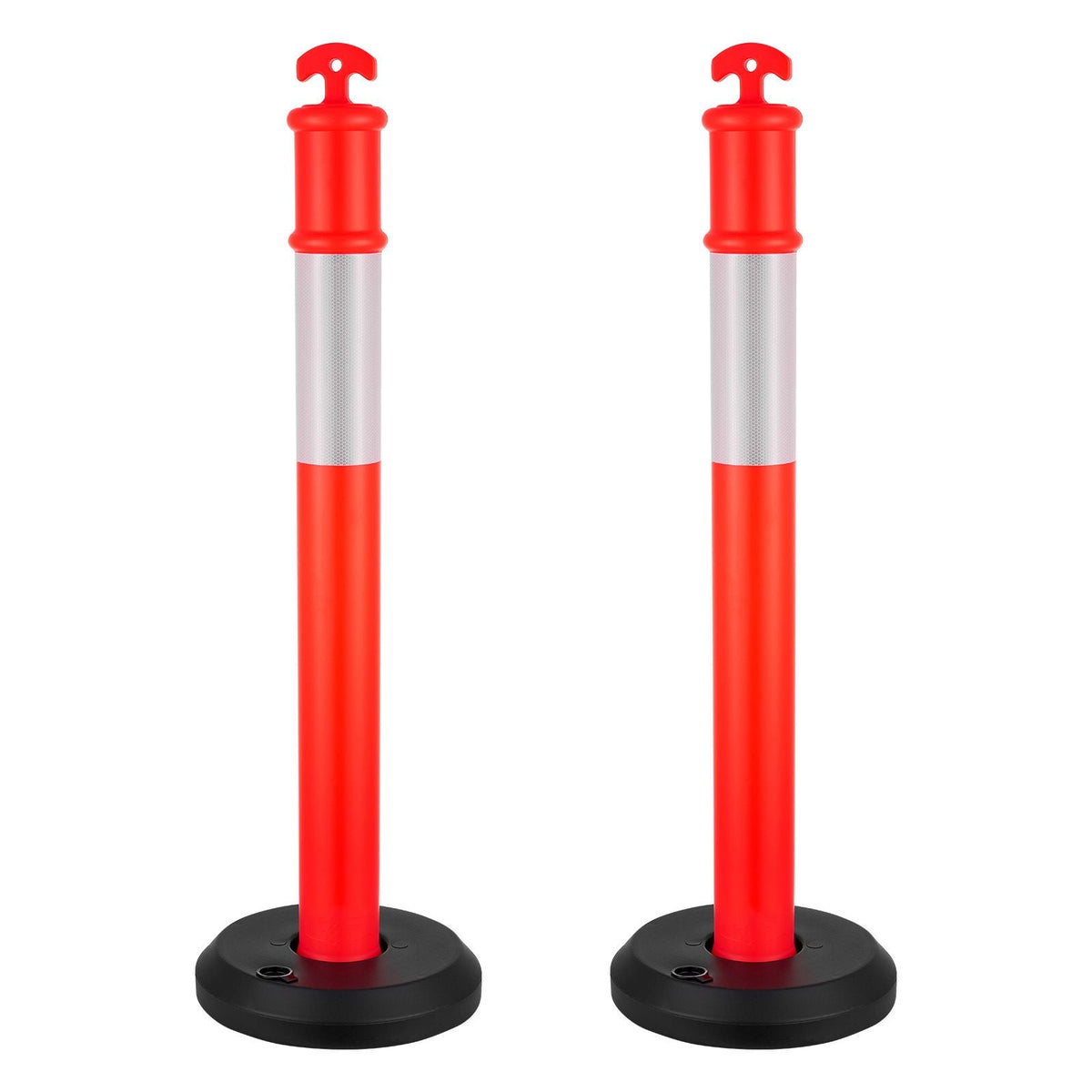 2 Pack Traffic Delineator Posts, 48 inches Traffic Safety Cones with Fillable Base and Reflective Strips, Heavy Duty Delineator Posts for Construction Site, Parking Lot, Crowd Control, Red