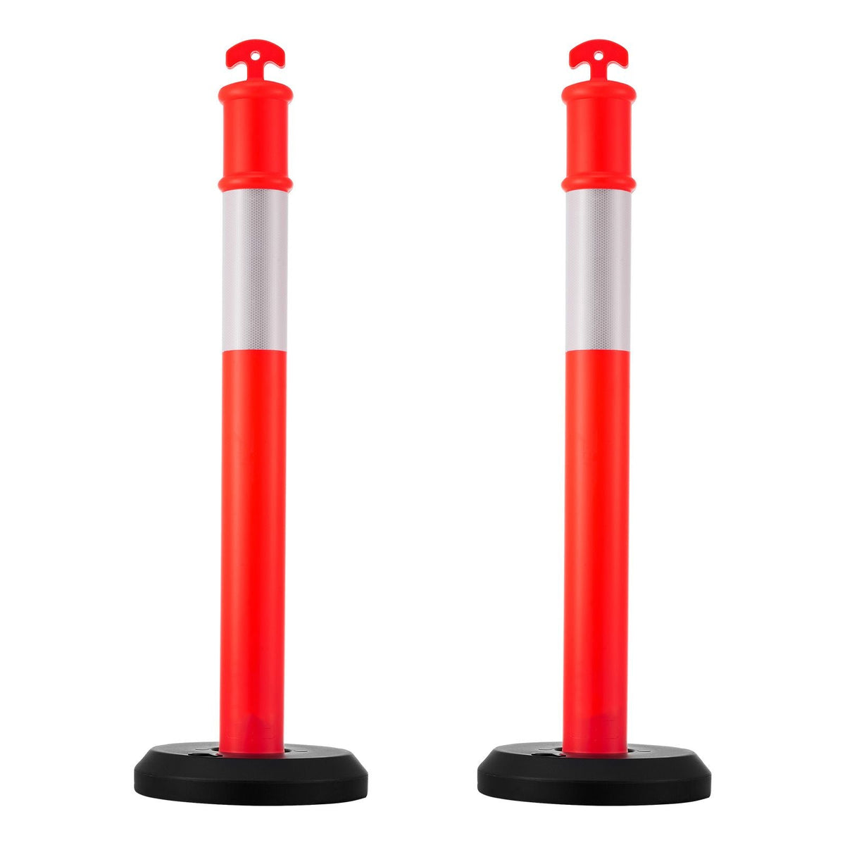 2 Pack Traffic Delineator Posts, 48 inches Traffic Safety Cones with Fillable Base and Reflective Strips, Heavy Duty Delineator Posts for Construction Site, Parking Lot, Crowd Control, Red