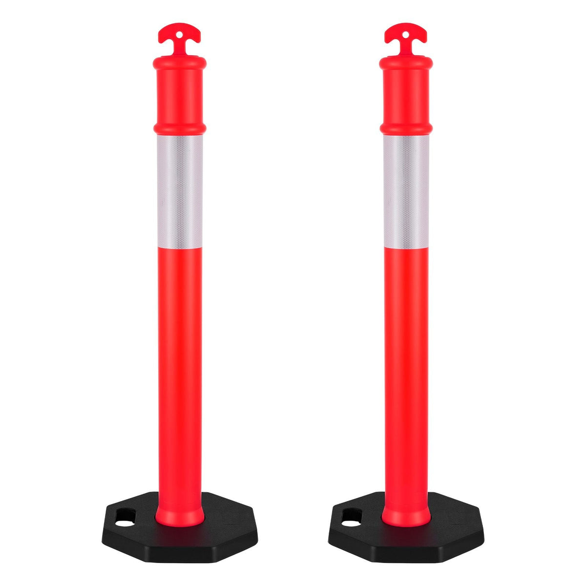 2 Pack Traffic Delineator Posts, 48 inches Traffic Safety Cones with Weighted Base and Reflective Strips, Heavy Duty Delineator Posts for Construction Site, Parking Lot, Crowd Control, Red