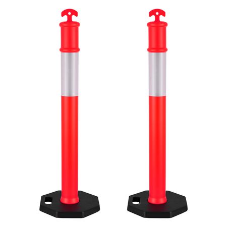 2 Pack Traffic Delineator Posts, 48 inches Traffic Safety Cones with Weighted Base and Reflective Strips, Heavy Duty Delineator Posts for Construction Site, Parking Lot, Crowd Control, Red