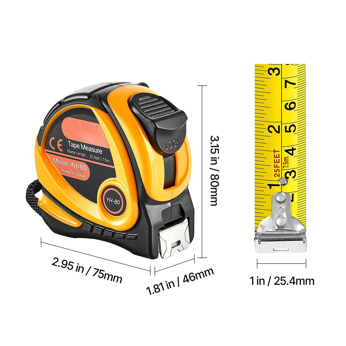 2 Packs Tape Measure 25 ft Length, Measuring Tape with Retractable, Imperial and Metric ft/m Dual-Scale & ABS Case & Easy Read Steel Measurement Tool,for Outdoor,Decoration