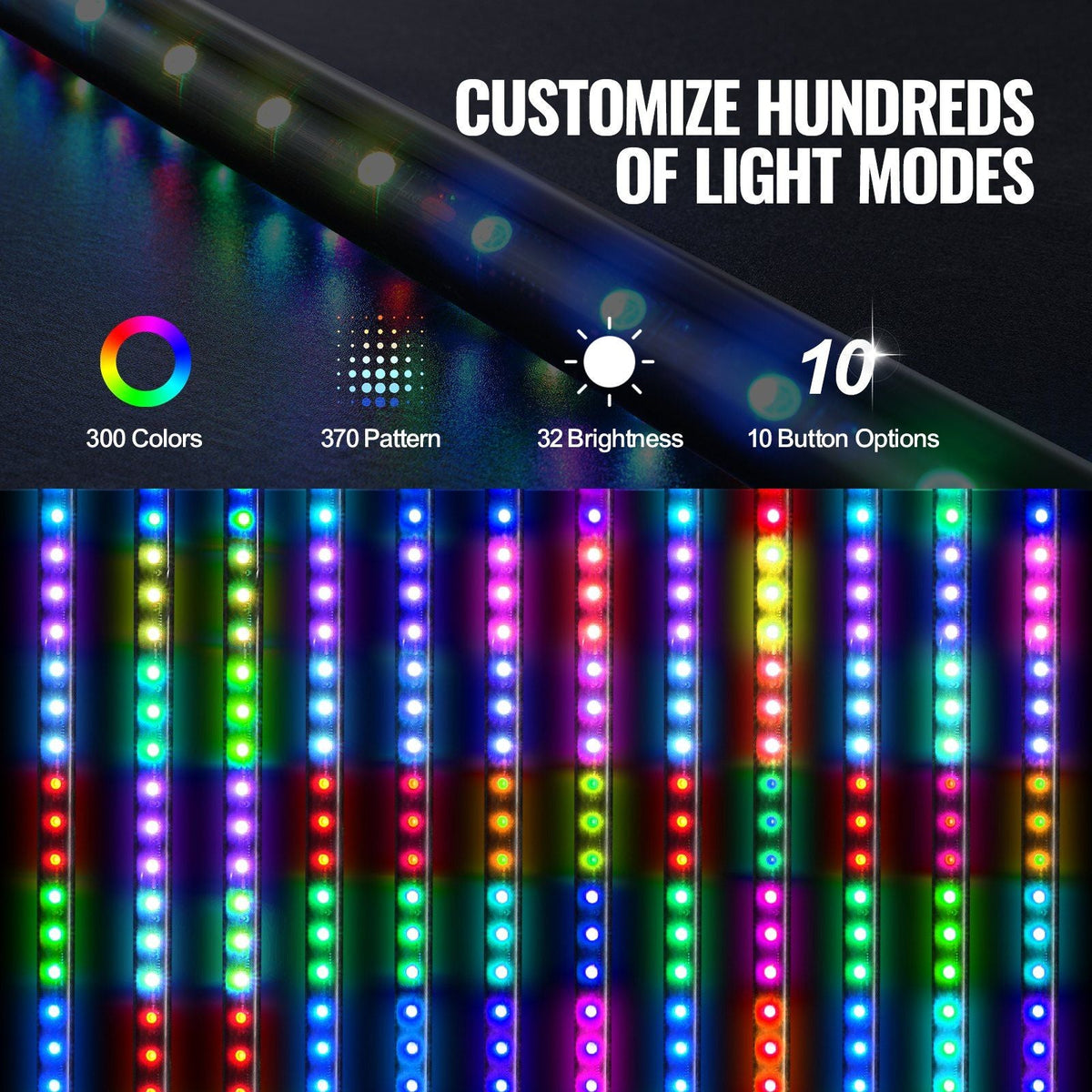 2 PCS 4 FT Whip Light, APP & RF Remote Control Led Whip Light, Waterproof RGB Chasing Lighted Whips with 4 Flags, for UTVs, ATVs, Motorcycles, RZR, Can-am, Trucks, Off-road, Go-karts