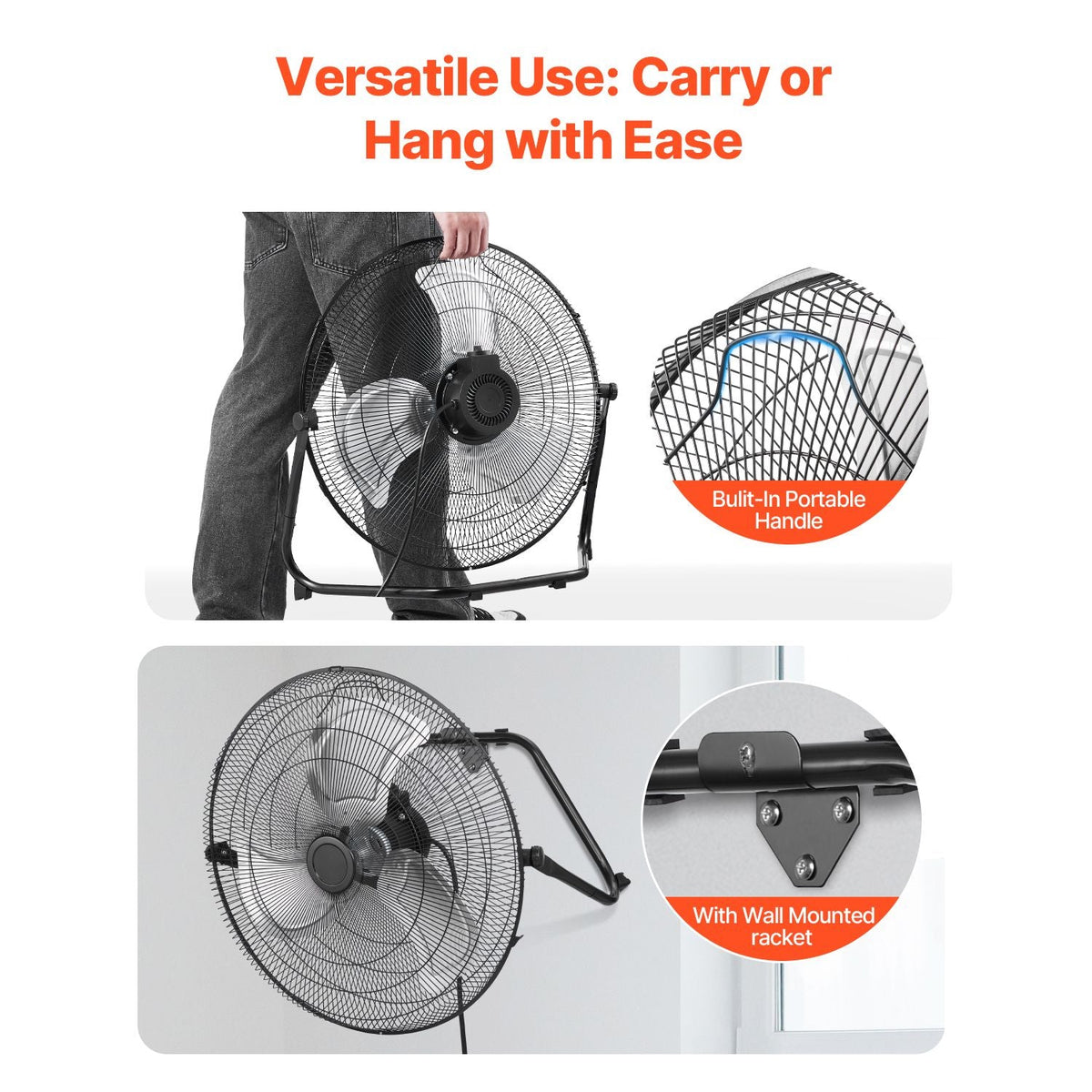 2 PCS Floor Fans, 3 Speeds High Velocity Heavy Duty 20 Inch Industrial Fan, 4800 CFM 360° Adjustable Tilt 21.33 ft/sec Airflow Large Metal Fan, for Gym, Home, Garage, Commercial Shop & Bedroom