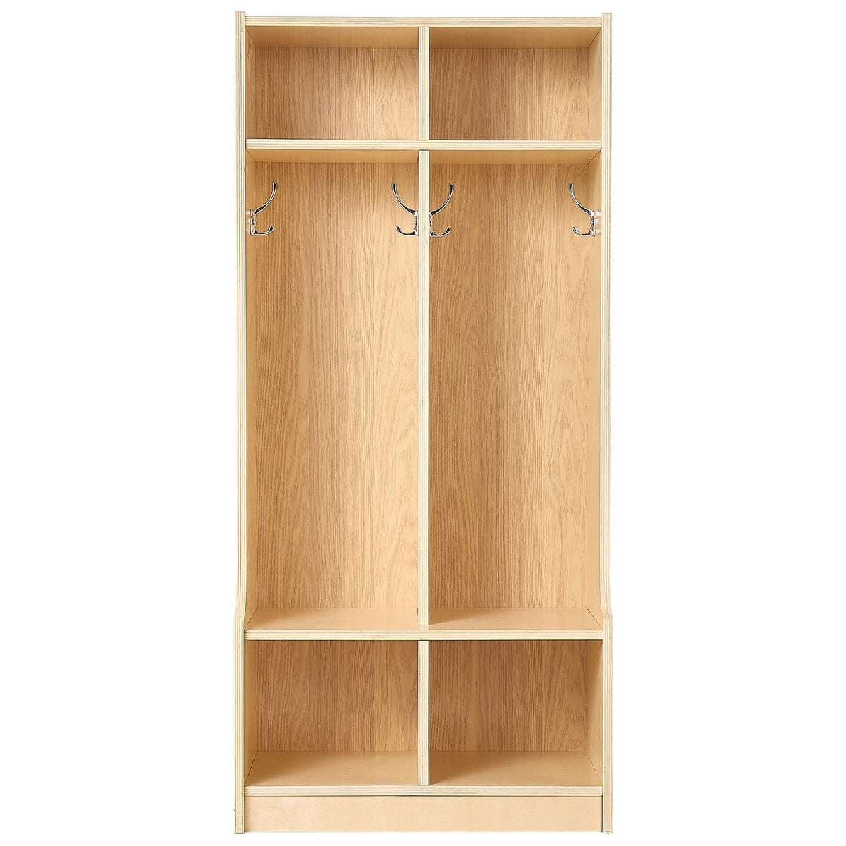2-Section Kids Coat Locker, Wooden Toddler Cubby Storage Organizer with 4 Hooks & Anti-Tip Kit, Modern Kid Coat Cubbies with 4 Small Open Storage Boxes for Home, Kindergarten, Daycare, Natural