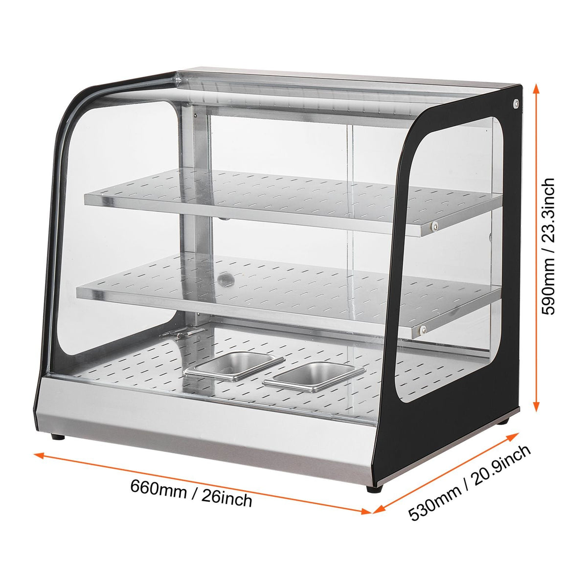 2-Tier Commercial Food Warmer Display, 850W Food Display Warmer w/ Tempered Glass and Steam Heating, 86-185 F Temperature Control, 111L Large Capacity for Hamburger, Pizza, Bread, Fried Chicken