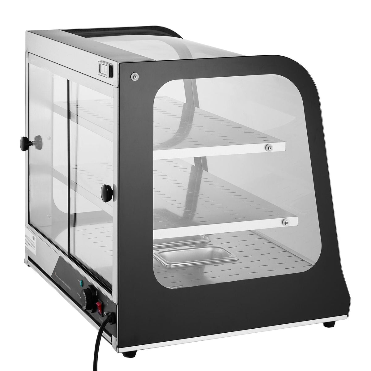 2-Tier Commercial Food Warmer Display, 850W Food Display Warmer w/ Tempered Glass and Steam Heating, 86-185 F Temperature Control, 111L Large Capacity for Hamburger, Pizza, Bread, Fried Chicken