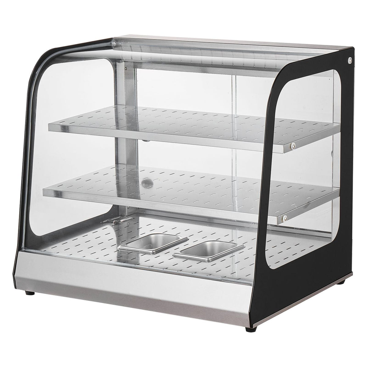 2-Tier Commercial Food Warmer Display, 850W Food Display Warmer w/ Tempered Glass and Steam Heating, 86-185 F Temperature Control, 111L Large Capacity for Hamburger, Pizza, Bread, Fried Chicken
