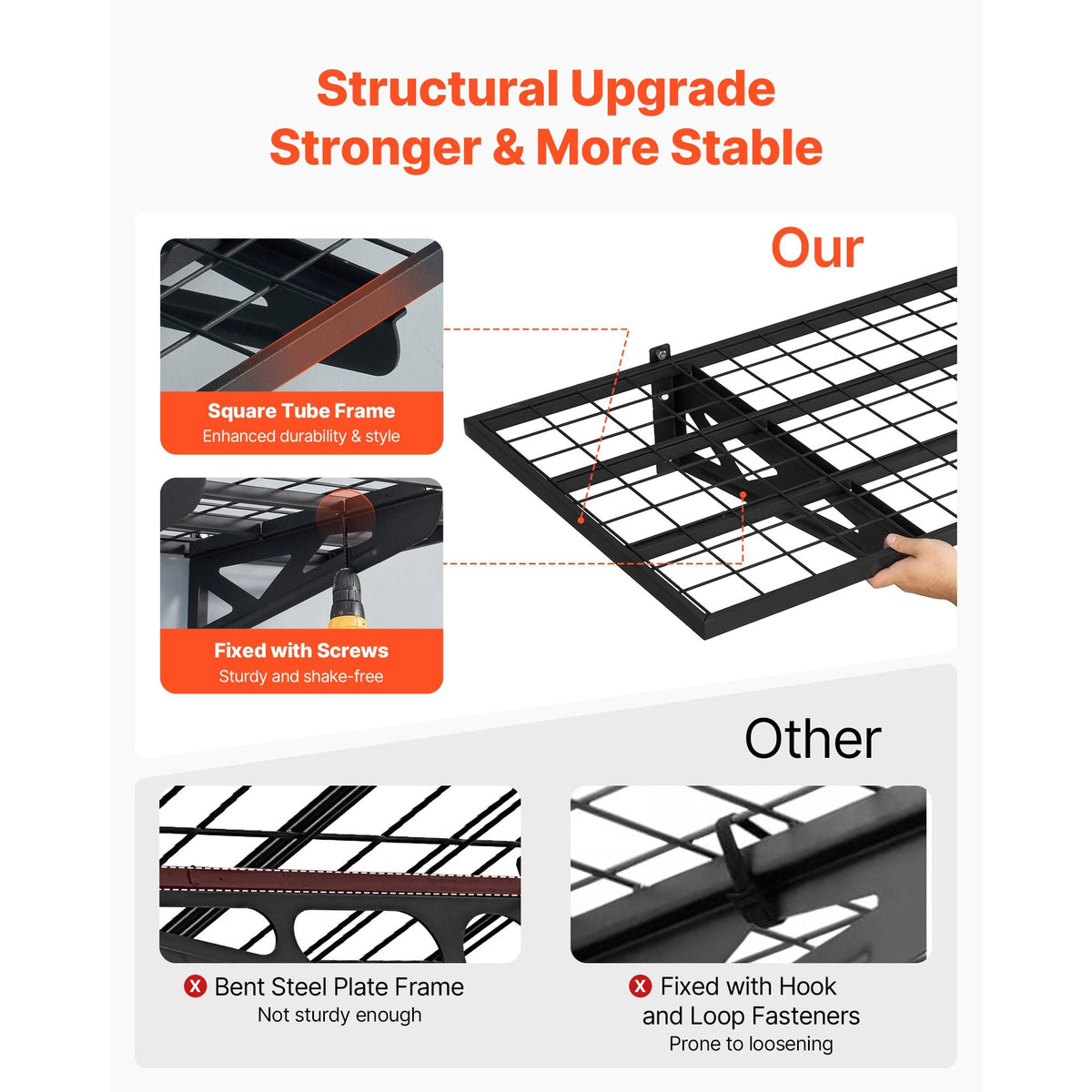 2-Tier Heavy Duty Wall Garage Shelving, 2 x 4 ft Steel Wall Mounted Shelving Unit with Hooks, 24 x 48 Inch Per Shelf Floating Storage Metal Rack for Garage, 500 lbs Total Weight Capacity, Black