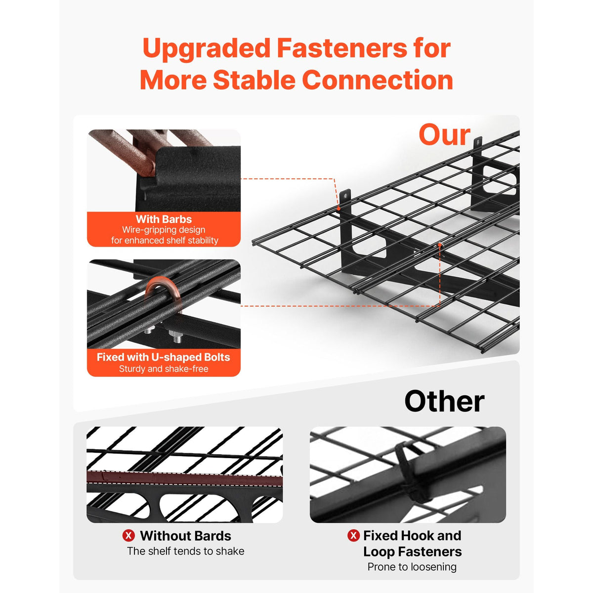 2-Tier Heavy Duty Wall Garage Shelving, 8 Pack 1 x 3 ft Steel Wall Mounted Shelving Unit with Hooks, 24 x 72 Inch Per Shelf Floating Storage Metal Rack, 1000 lbs Total Weight Capacity, Black
