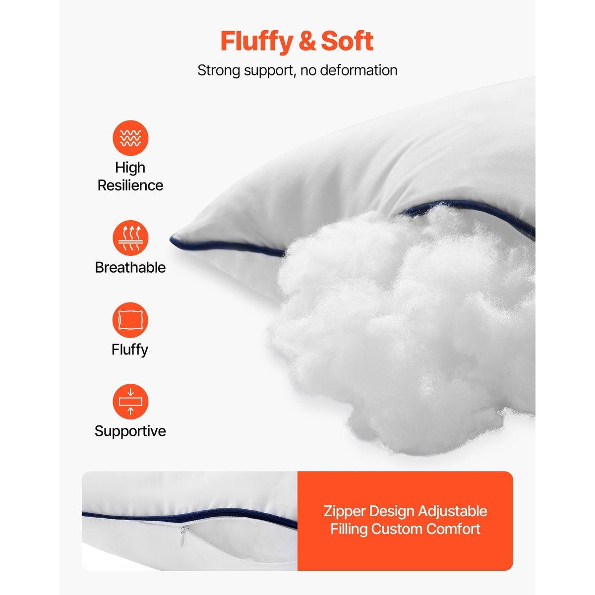 20 x 20 in Throw Pillow Inserts, Set of 2, Firm and Fluffy Decorative Down Alternative Pillows with Polyester Fiber, Square White Cushion with Zipper, for Indoor Bed Couch Sofa and Living Room