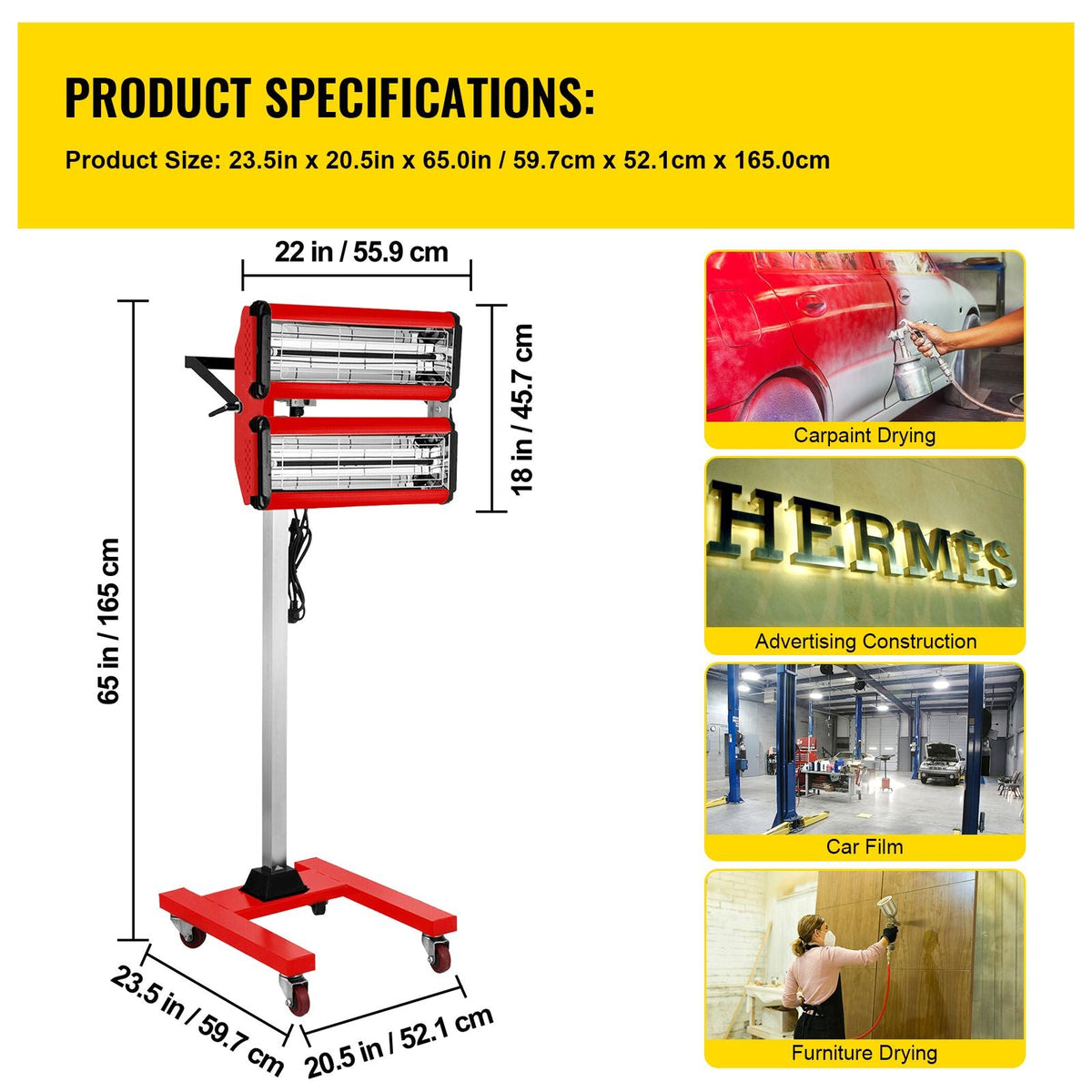 2000W Baking Infrared Paint Curing Lamp Short Wave Infrared Heater Car Bodywork Repair Paint Dryer/Stand