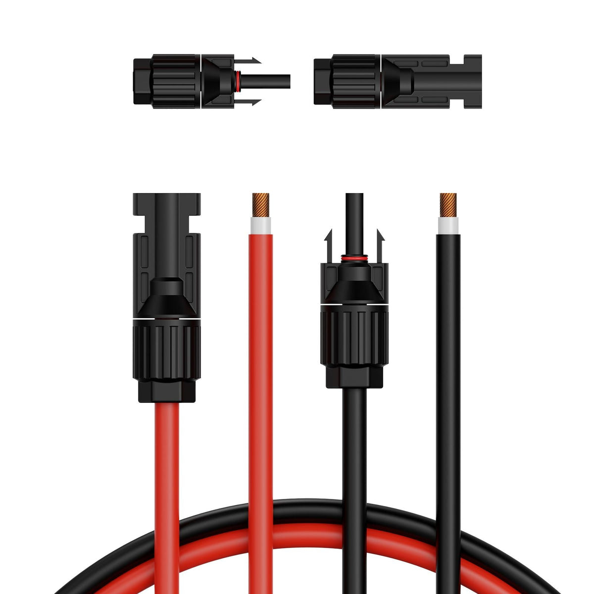 20FT Solar Panel Extension Cable, 10AWG Solar Extension Cable Wire with Female & Male Waterproof Connectors, 6mm² PV Cable for Home, Ship and RV Solar Panels, 20FT Black + 20FT Red (Set of 2)