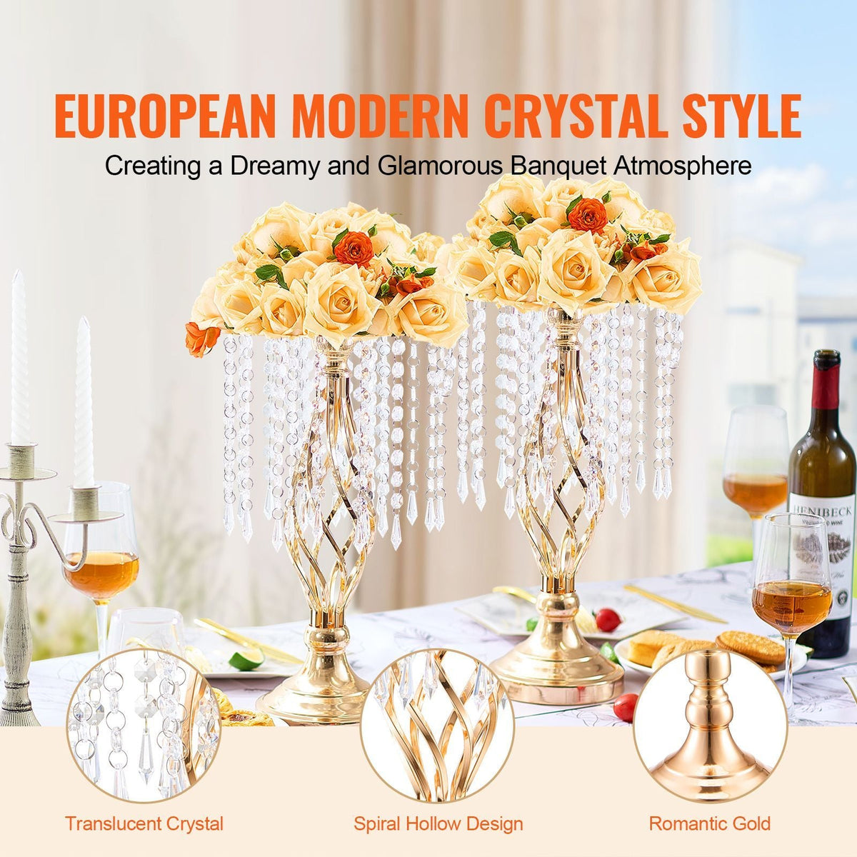 20PCS 43cm/16.9' Tall Crystal Wedding Flower Stand, Metal Wedding Centerpiece Vase, Gold Flower Holders Floral Display Rack for Tables Wedding Dinner Party, Ceremony Birthday Event Decor