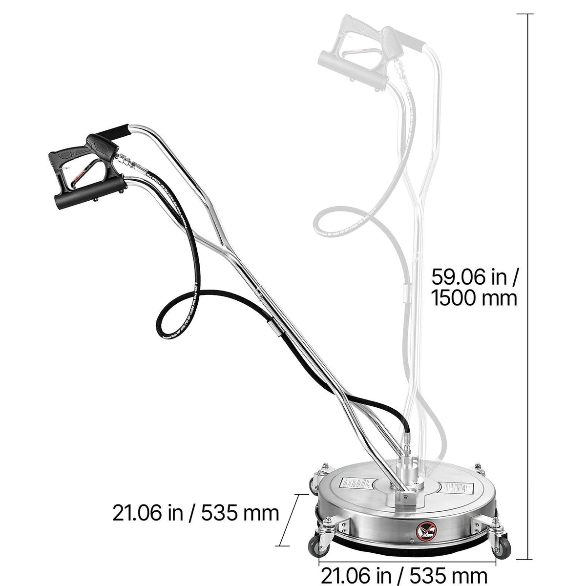 21" Pressure Washer Surface Cleaner, Stainless Steel Pressure Washer Attachments with 4 Wheels, 4500 Max PSI, 3/8 Quick Connector, 2 Spray Nozzles, Dual Handle, for Concrete, Patio, Sidewalk