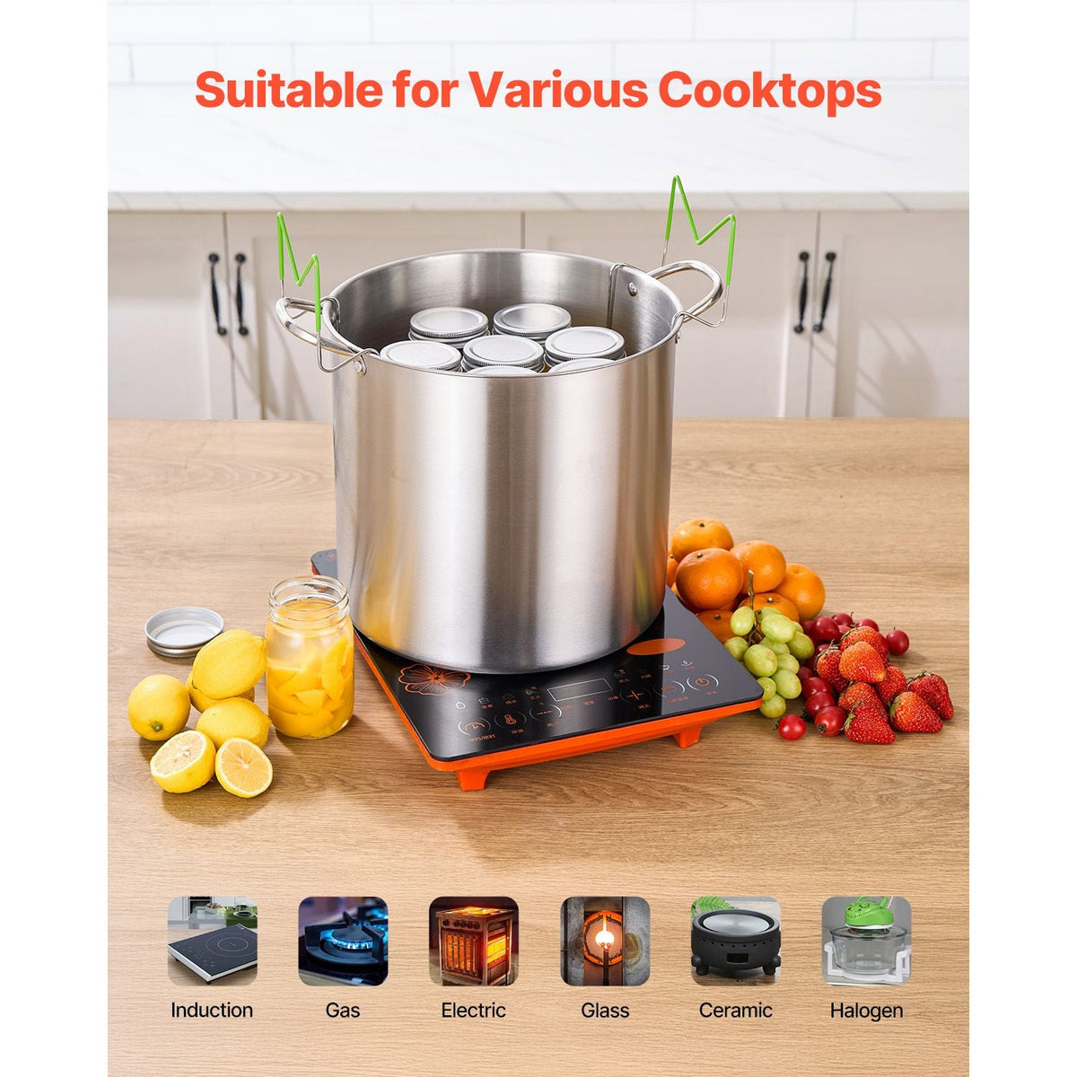 21 QT Canning Pot with Rack and Lid, Stainless Steel Waterbath Canner with Dual Handle and Glass Lid, Compatible with All Cooktops: Induction, Gas, Electric, Glass, Ceramic, Halogen