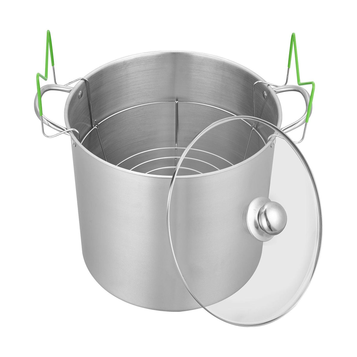 21 QT Canning Pot with Rack and Lid, Stainless Steel Waterbath Canner with Dual Handle and Glass Lid, Compatible with All Cooktops: Induction, Gas, Electric, Glass, Ceramic, Halogen