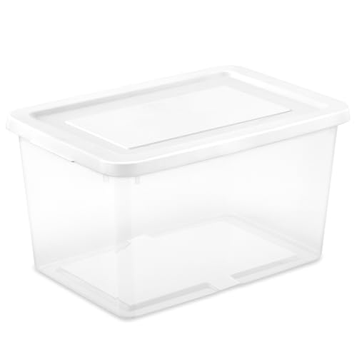 Sterilite 12 Pack Storage Boxes, Clear Plastic Stackable Containers, Lightweight Home Organizers with Snap Lids, 20 Quart, White - size: 20 Quart, style: 12 Pack