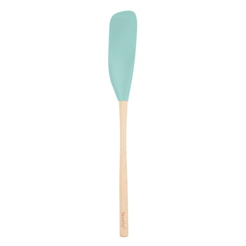 Tovolo Flex Core Jar Scraper With Wood Handle Long Silicone Spatula For Peanut Butter Jelly Jars, Heat Resistant BPA Free Long Handle Jar Spatula for Scraping Spreading Aqua Seafoam Green