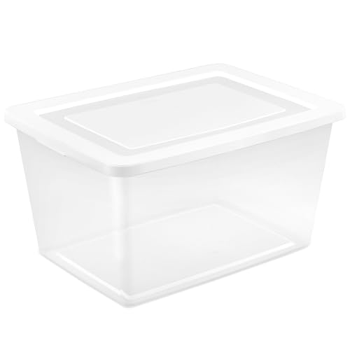 Sterilite 24 Pack Storage Box, 58 Quart Stackable Tote, Clear Plastic Container with Secure Snapping Lids for Home and Office Organization, White - size: 58 Quart, style: 24