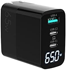 BoxWave Charger Compatible with LG Gram 15 (15Z95N) - PowerDisplay PD Wall Charger (65W) GaN 65W Powerful Folding Plug LCD Display - Jet Black