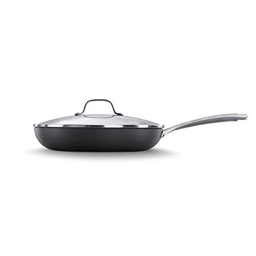 Calphalon Nonstick Frying Pan with Lid and Stay-Cool Handles, Dishwasher Safe, 12-Inch, Grey