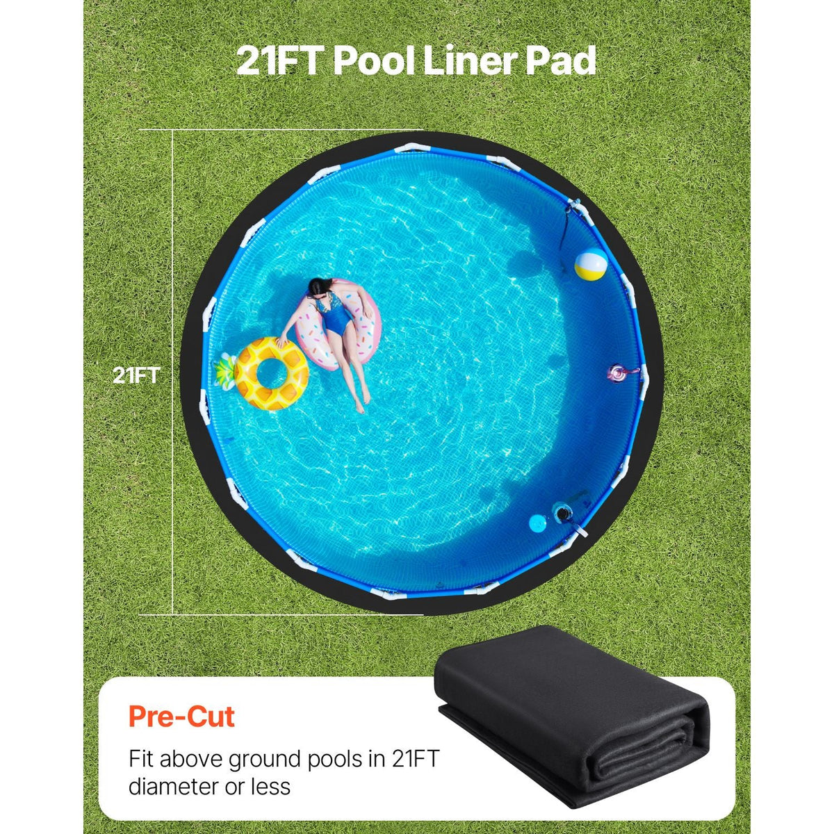 21ft Round Pool Liner Pad, Pool Liner Pad for Above Ground Swimming Pools, Extra-Thick Pool Mat, Prevents Punctures, Recycled Geotextile Material Underlayment Pad, Extend Liner Life