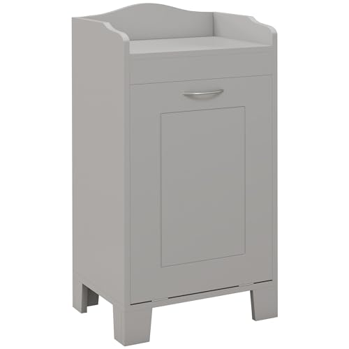 HOMCOM 31" Tilt Out Laundry Hamper, Free Standing Home Organizer Hamper, Bathroom Storage Cabinet, Gray