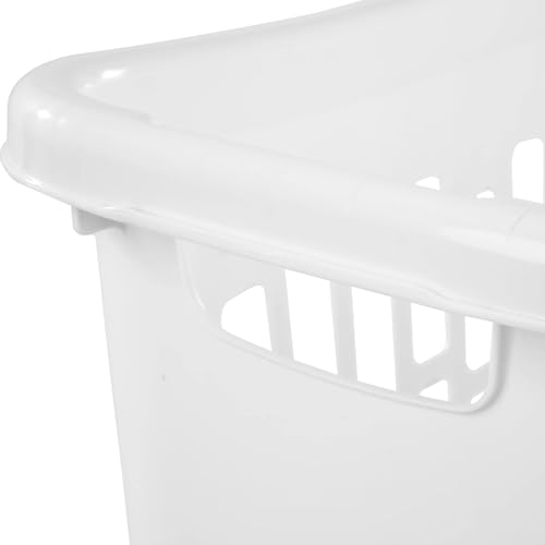 1.8 Bushel Slim Rectangular Laundry Hamper with Through Handles, Space-Saving Plastic Laundry Basket for Narrow Spaces, Ventilated Design, White, 20 x 13.1 x 24 Inches