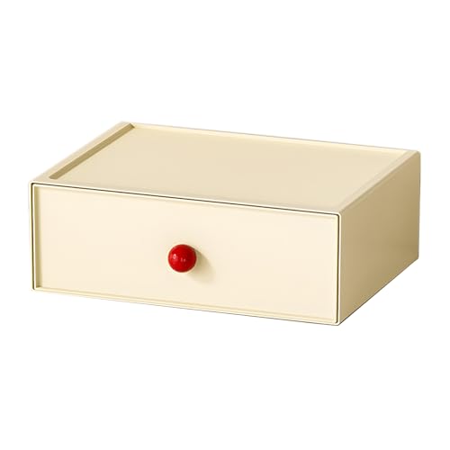 Desktop Storage Drawers, Plastic Desk Organizer with 1 Large Drawer, Modular Stackable Toolbox Units for Office Stationary, Makeup Container, Bathroom Countertop (1 Tall Layer, Cream) - color: 1 Tall Layer & 1 Drawer, Cream