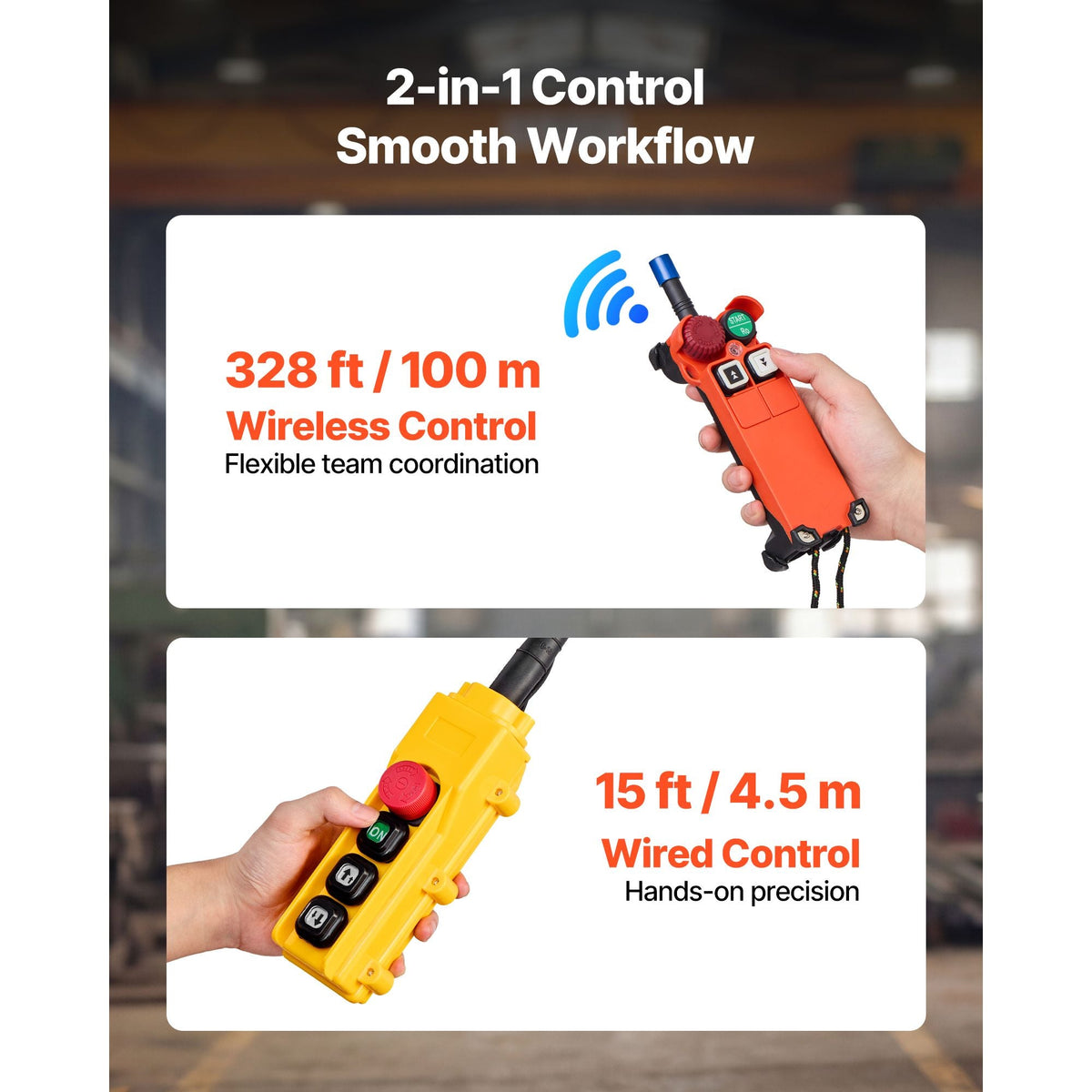 2200 lbs Electric Chain Hoist, 20 ft Lifting Height, Three-Phase Overhead Crane with 328 ft Wireless & 15 ft Wired Remote Control, Double G80 Chain Hoist for Factories, Warehouses, Garages