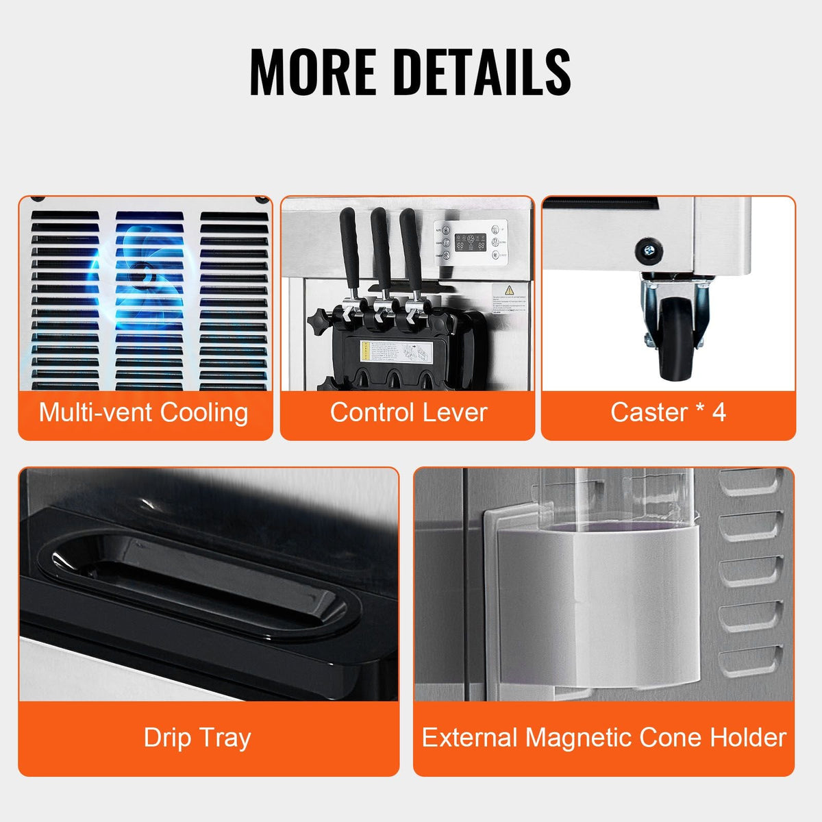 2200W Commercial Soft Ice Cream Machine 3 Flavors 5.3 to 7.4Gallon per Hour PreCooling at Night Auto Clean LCDPanel for Restaurants Snack Bar, Sliver
