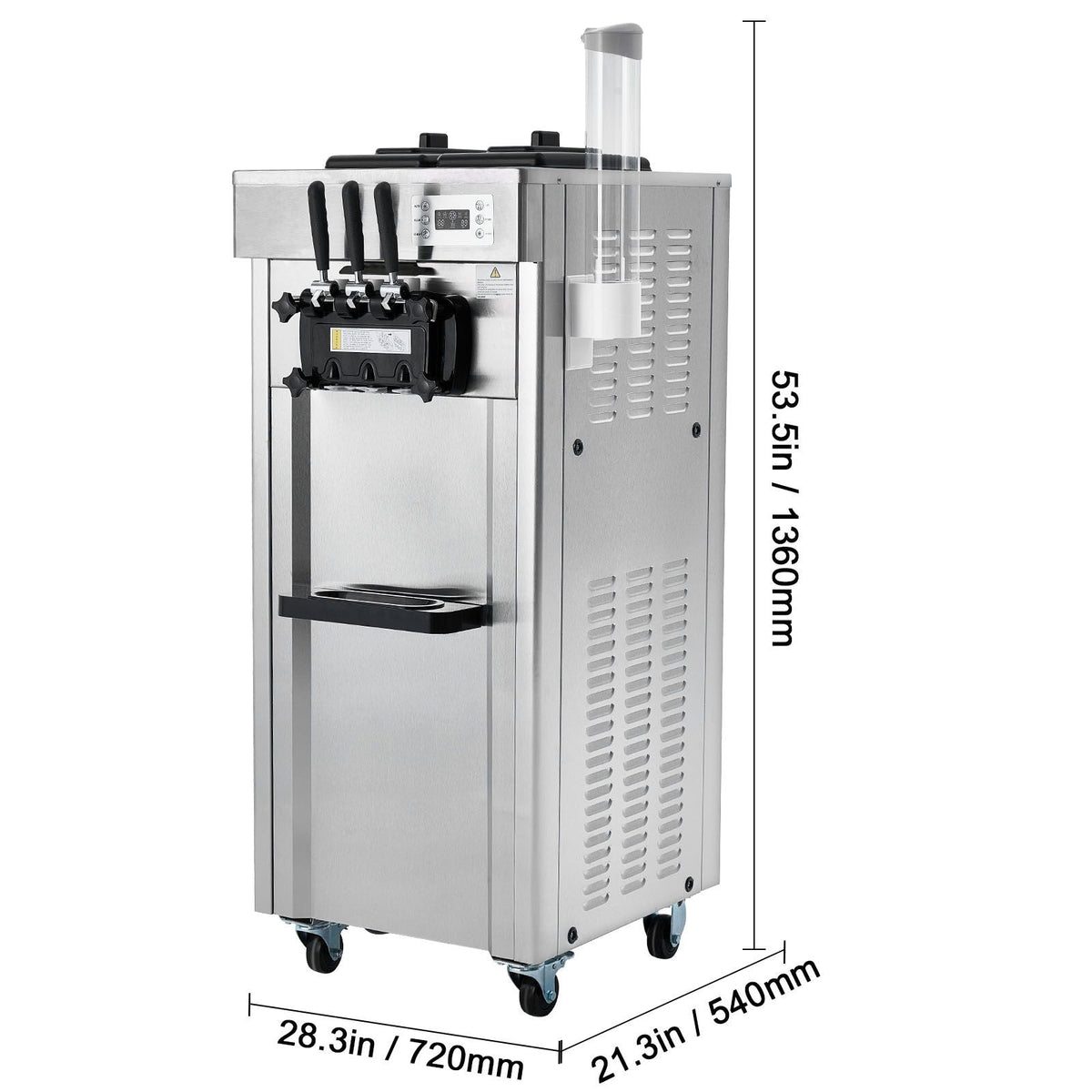 2200W Commercial Soft Ice Cream Machine 3 Flavors 5.3 to 7.4Gallon per Hour PreCooling at Night Auto Clean LCDPanel for Restaurants Snack Bar, Sliver