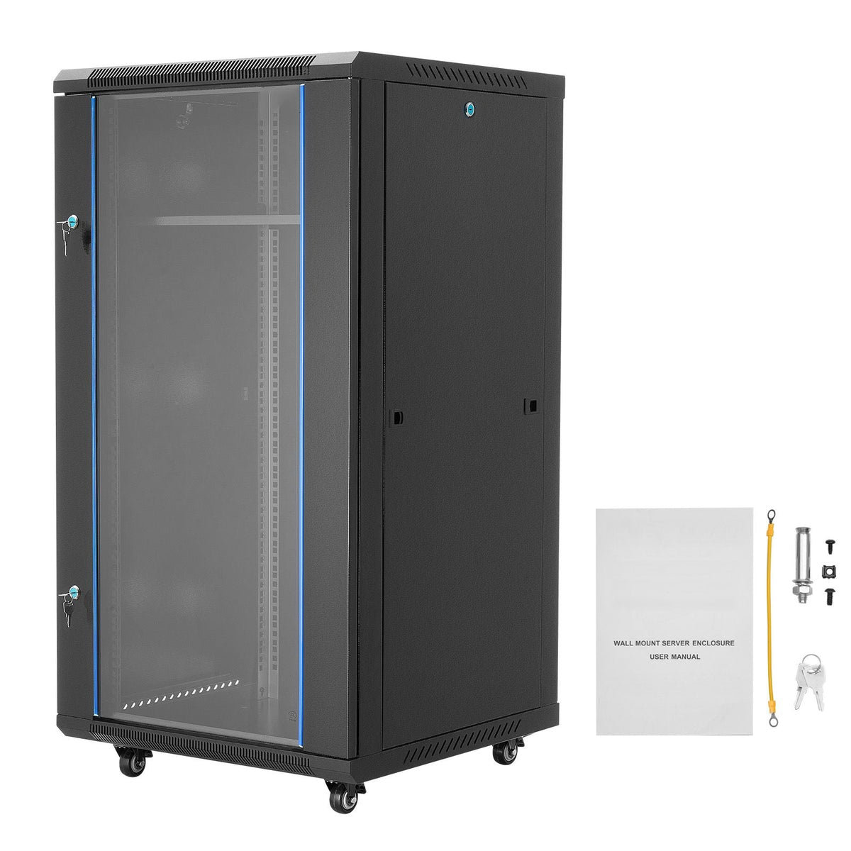 22U Network Cabinet Wall Mount, 23.6 in Depth, 300 lbs Max Load Capacity Server Cabinet Rack Enclosure with Locking Tempered Glass Door, Side Panels, Server Rack for IT Equipment, A/V Devices