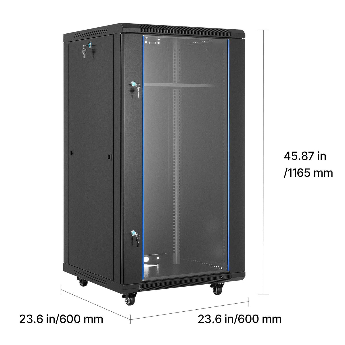 22U Network Cabinet Wall Mount, 23.6 in Depth, 300 lbs Max Load Capacity Server Cabinet Rack Enclosure with Locking Tempered Glass Door, Side Panels, Server Rack for IT Equipment, A/V Devices
