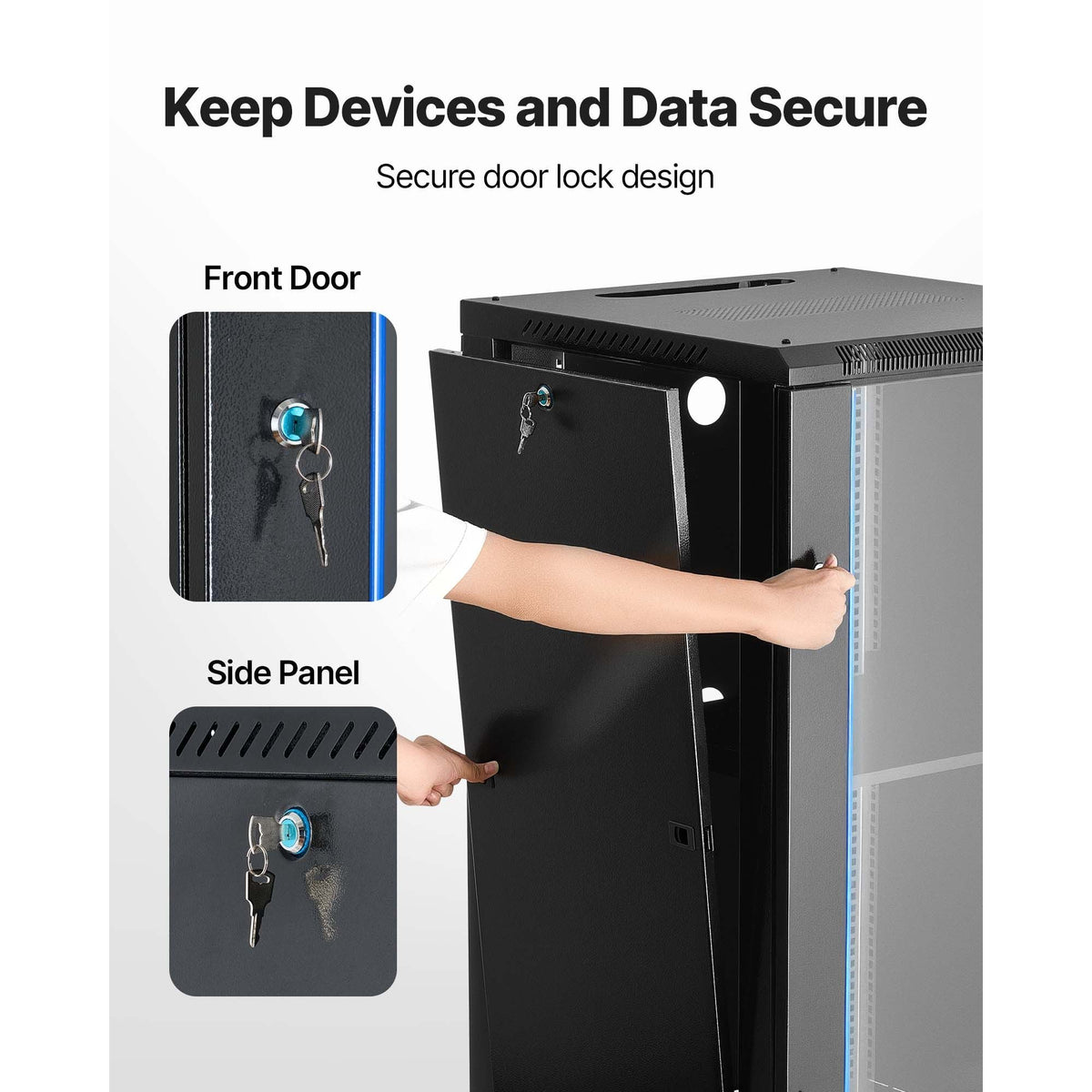 22U Network Cabinet Wall Mount, 23.6 in Depth, 300 lbs Max Load Capacity Server Cabinet Rack Enclosure with Locking Tempered Glass Door, Side Panels, Server Rack for IT Equipment, A/V Devices
