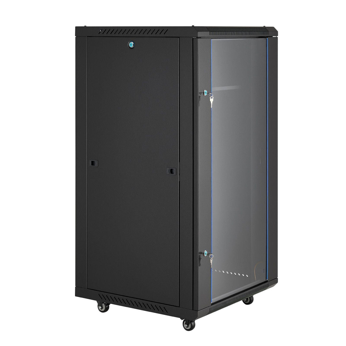 22U Network Cabinet Wall Mount, 23.6 in Depth, 300 lbs Max Load Capacity Server Cabinet Rack Enclosure with Locking Tempered Glass Door, Side Panels, Server Rack for IT Equipment, A/V Devices