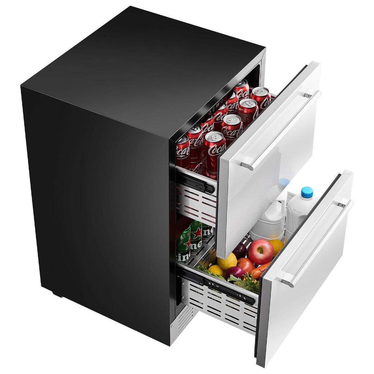 24 Inch Under Counter Drawer Refrigerator, Stainless Steel Dual Drawer Fridge with Temperature Control, Outdoor Refrigerator with Powerful Compressor & LED Display, Fit for Home, Office, etc.