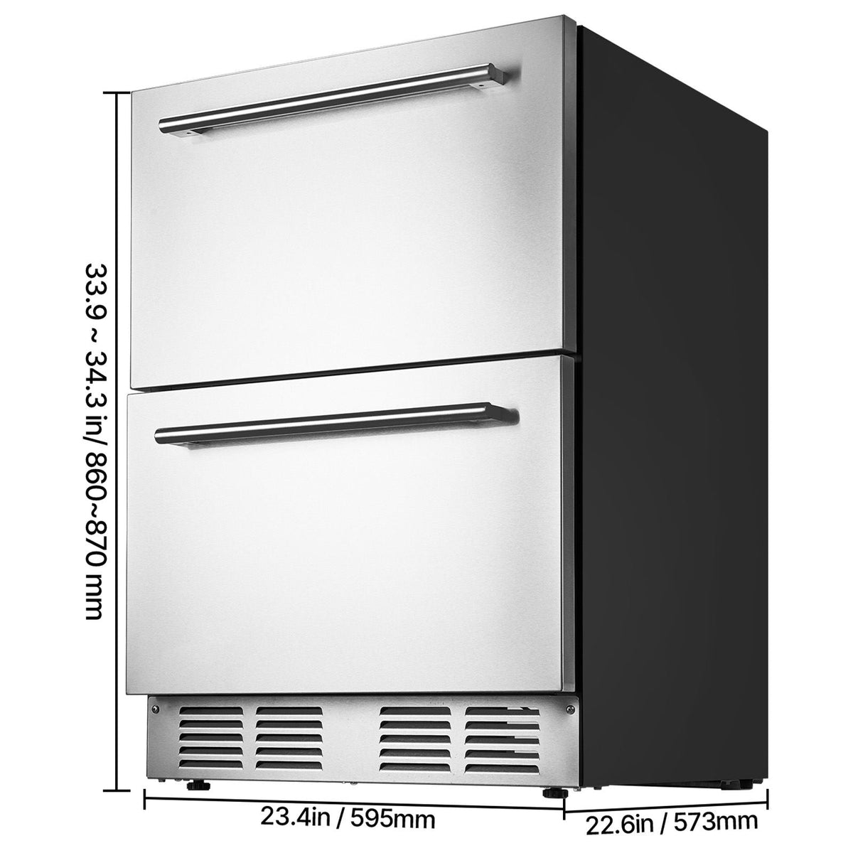 24 Inch Under Counter Drawer Refrigerator, Stainless Steel Dual Drawer Fridge with Temperature Control, Outdoor Refrigerator with Powerful Compressor & LED Display, Fit for Home, Office, etc.