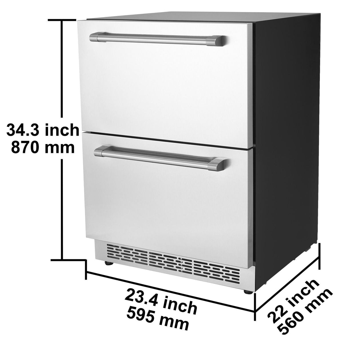 24 inch Undercounter Refrigerator, 2 Drawer Refrigerator with Different Temperature, 4.87 Cu.ft. Capacity, Waterproof Indoor and Outdoor Under Counter Freezer Fridge for Home and Commercial Use