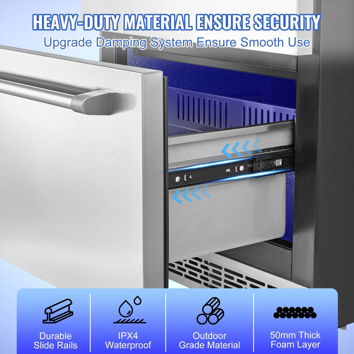 24 inch Undercounter Refrigerator, 2 Drawer Refrigerator with Different Temperature, 4.87 Cu.ft. Capacity, Waterproof Indoor and Outdoor Under Counter Freezer Fridge for Home and Commercial Use