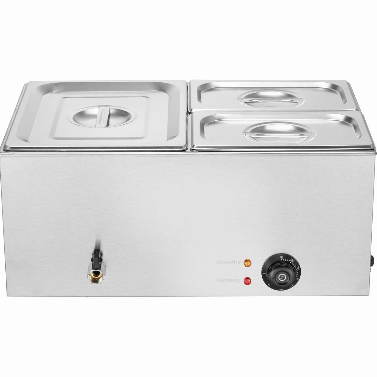 24QT Commercial Food Warmer, 3-Pan Electric Steam Table, 1200W Professional Countertop Stainless Steel Buffet Bain Marie with 86-185 Fahrenheit Temp Control