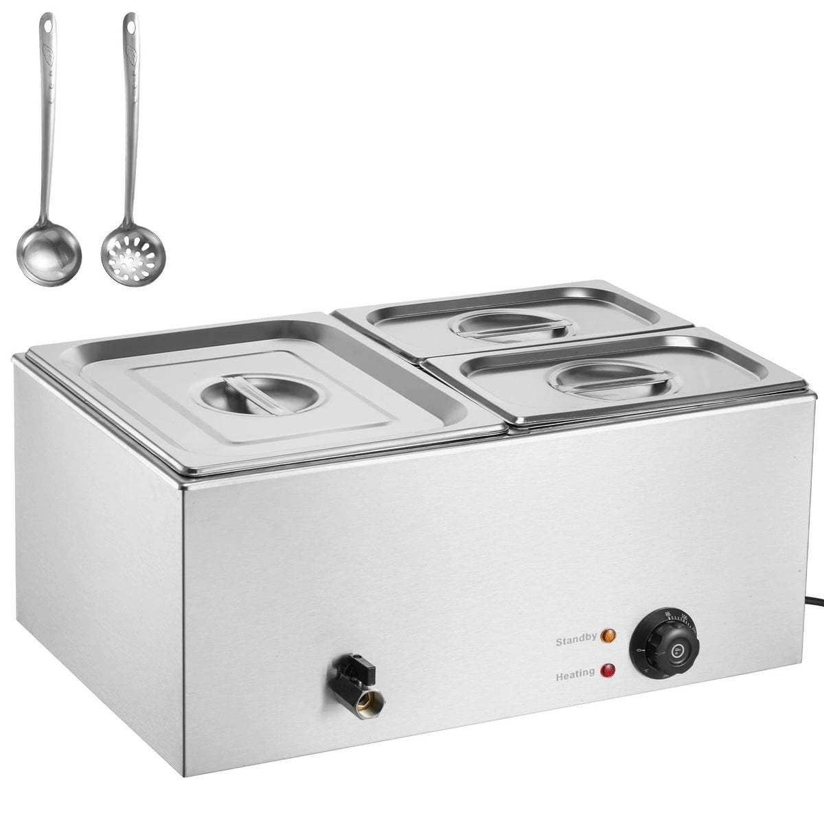24QT Commercial Food Warmer, 3-Pan Electric Steam Table, 1200W Professional Countertop Stainless Steel Buffet Bain Marie with 86-185 Fahrenheit Temp Control