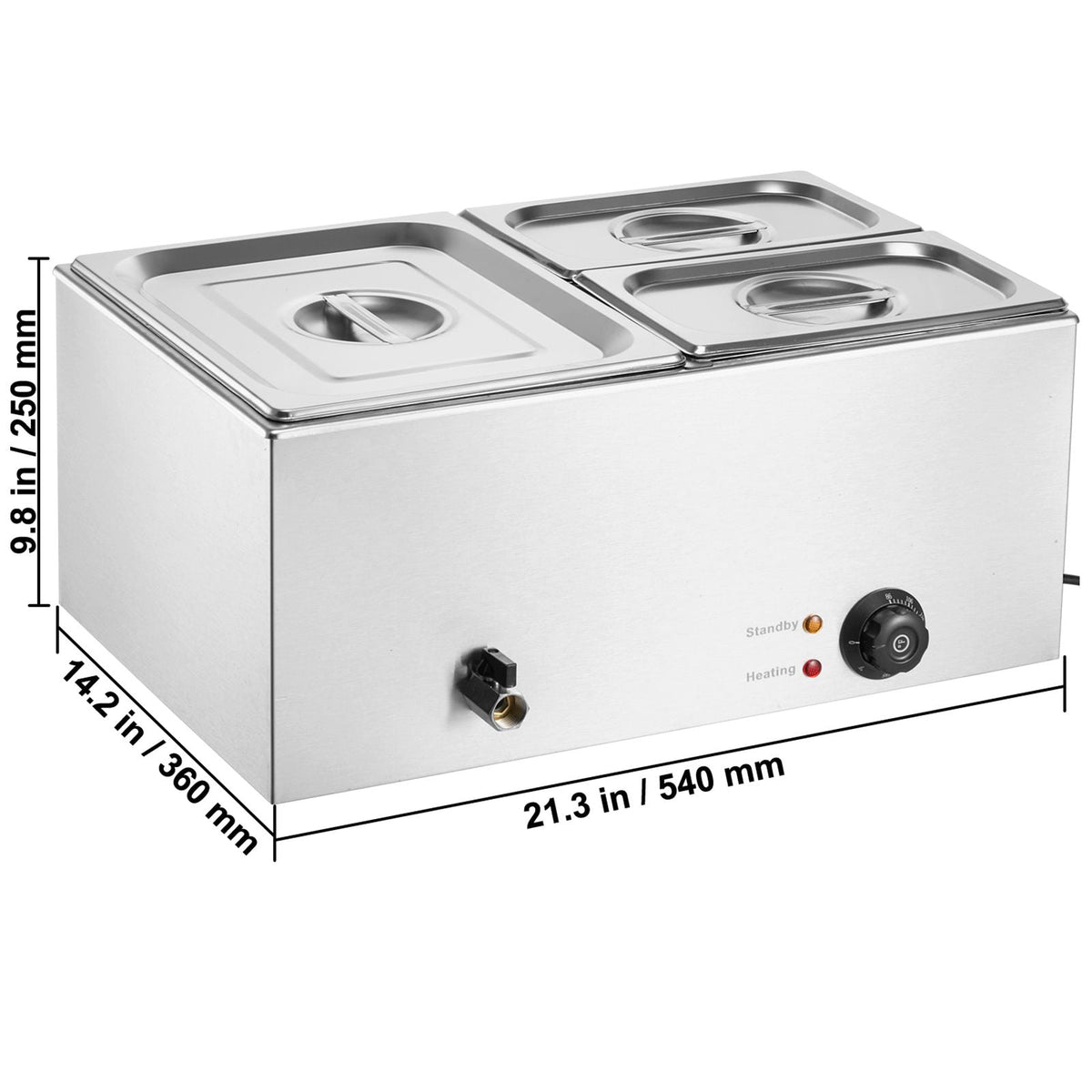 24QT Commercial Food Warmer, 3-Pan Electric Steam Table, 1200W Professional Countertop Stainless Steel Buffet Bain Marie with 86-185 Fahrenheit Temp Control