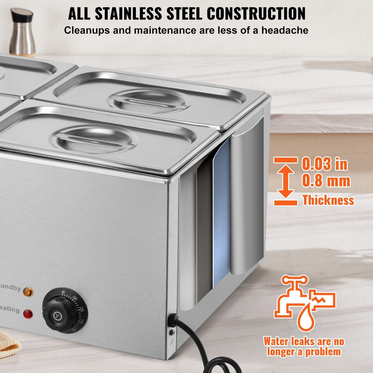 24QT Commercial Food Warmer, 4-Pan Electric Steam Table, 1200W Professional Countertop Stainless Steel Buffet Bain Marie with 86-185 Fahrenheit Temp Control